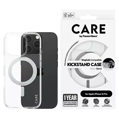 Etui CARE by PanzerGlass Feature Kickstand iPhone 16 Pro srebrny MagSafe