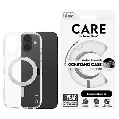 Etui CARE by PanzerGlass Feature Kickstand iPhone 16 srebrny MagSafe