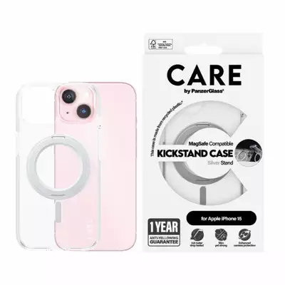 Etui CARE by PanzerGlass Kickstand iPhone 15 MagSafe srebrny