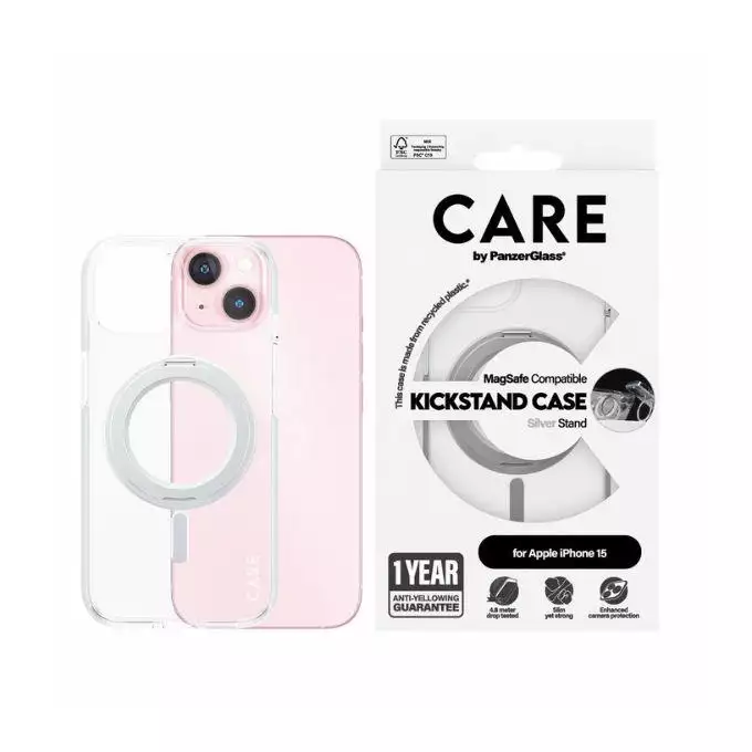 Etui CARE by PanzerGlass Kickstand iPhone 15 MagSafe srebrny