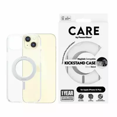 Etui CARE by PanzerGlass Kickstand iPhone 15 Plus MagSafe srebrny