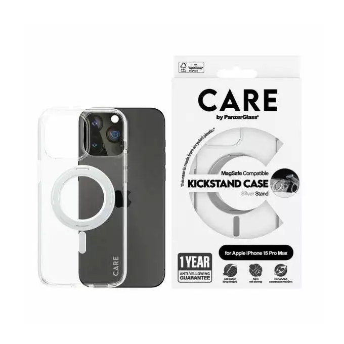 Etui CARE by PanzerGlass Kickstand iPhone 15 Pro Max MagSafe srebrny