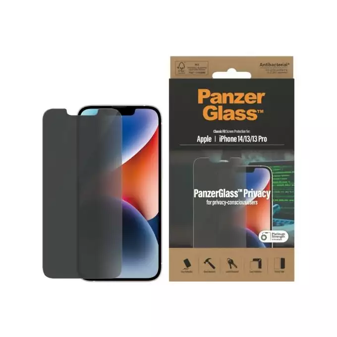 PanzerGlass Classic Fit iPhone 14 / 13 Pro / 13 6,1&quot; Privacy Screen Protection Antibacterial P2767