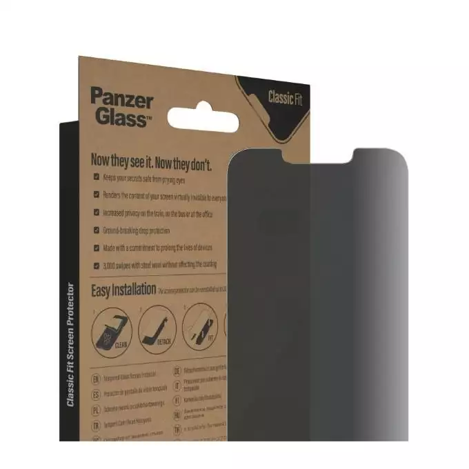 PanzerGlass Classic Fit iPhone 14 / 13 Pro / 13 6,1&quot; Privacy Screen Protection Antibacterial P2767