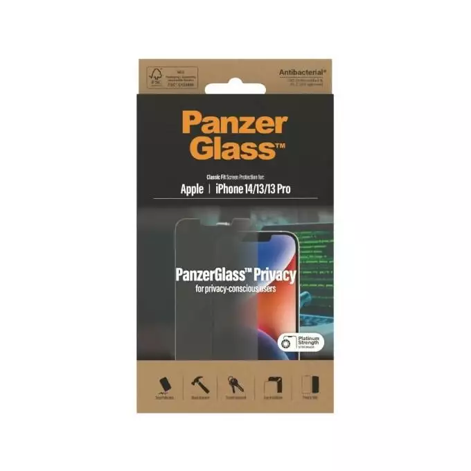 PanzerGlass Classic Fit iPhone 14 / 13 Pro / 13 6,1&quot; Privacy Screen Protection Antibacterial P2767