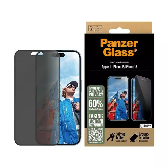 PanzerGlass Privacy Screen Protector iPhone 16 / 15 6.1&quot; Ultra-Wide Fit P2861