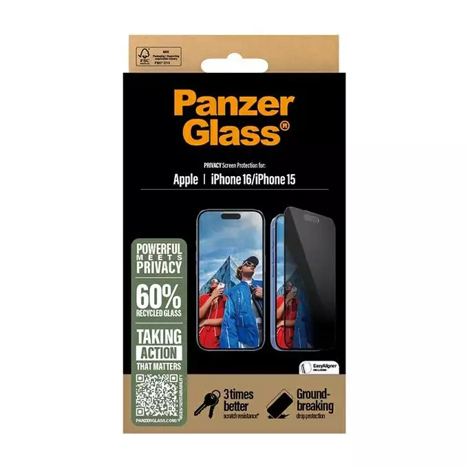 PanzerGlass Privacy Screen Protector iPhone 16 / 15 6.1&quot; Ultra-Wide Fit P2861