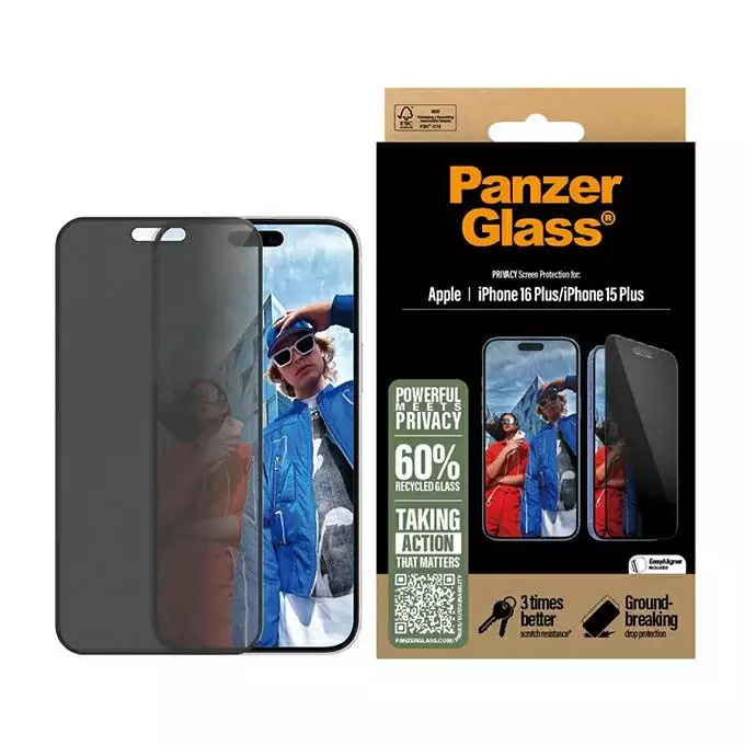 PanzerGlass Privacy Screen Protector iPhone 16 Plus / 15 Plus 6.7&quot; Ultra-Wide Fit P2863