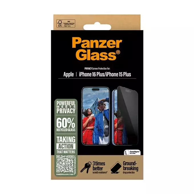 PanzerGlass Privacy Screen Protector iPhone 16 Plus / 15 Plus 6.7&quot; Ultra-Wide Fit P2863