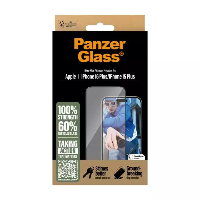 PanzerGlass Screen Protector iPhone 16 Plus 6.7&quot; Ultra-Wide Fit 2863