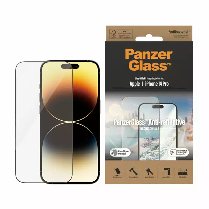 Szkło hartowane do IPhone 14 Pro antyrefleksyjne PanzerGlass Ultra-Wide Fit