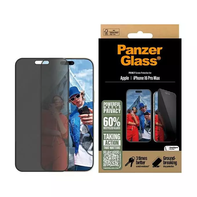 Szkło hartowane do IPhone 16 Pro Max z filtrem prywatyzującym PanzerGlass Ultra-Wide Fit