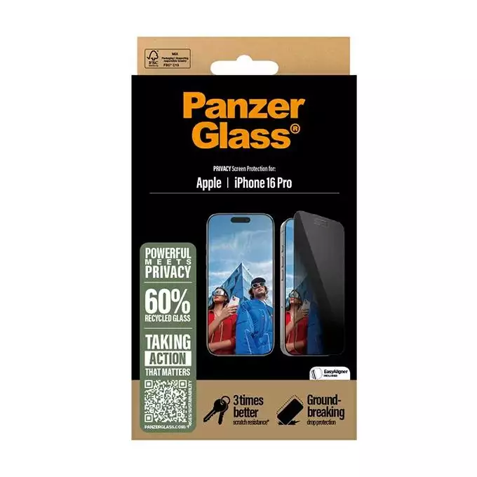 Szkło hartowane do IPhone 16 Pro z filtrem prywatyzującym PanzerGlass Ultra-Wide Fit