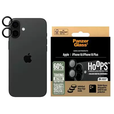 Szkło na obiektyw do iPhone 16 | 16 Plus PanzerGlass Hoops czarny