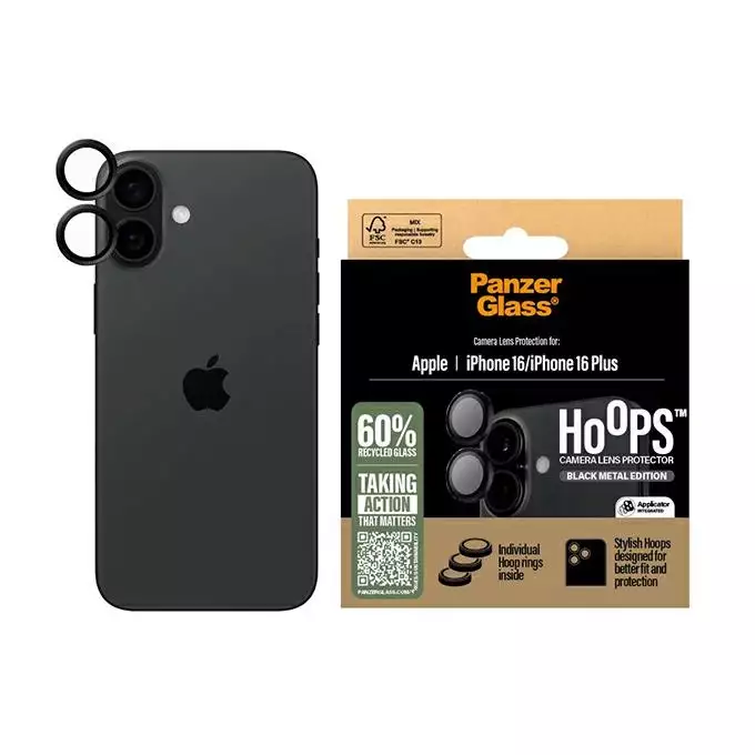 Szkło na obiektyw do iPhone 16 | 16 Plus PanzerGlass Hoops czarny