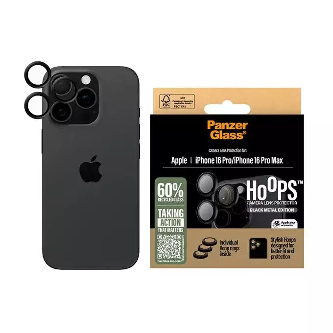 Szkło na obiektyw do iPhone 16 Pro / 16 Pro Max PanzerGlass Hoops czarny