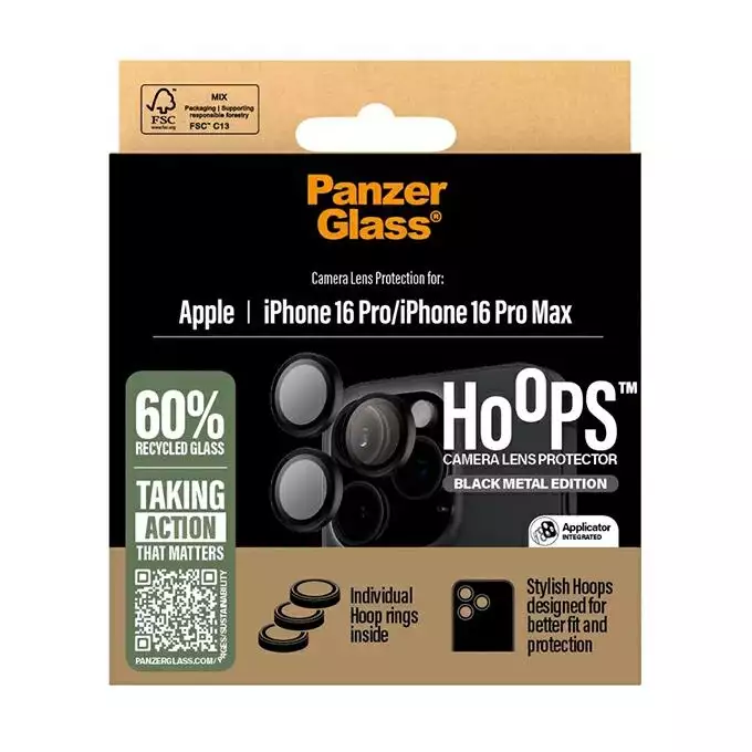 Szkło na obiektyw do iPhone 16 Pro / 16 Pro Max PanzerGlass Hoops czarny