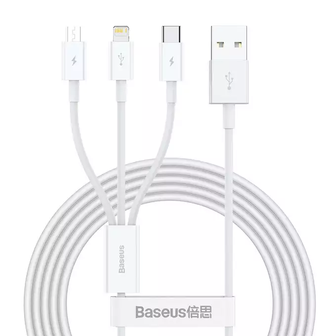 Baseus kabel 3w1 Superior USB - Lightning + USB-C + microUSB 1,5 m 3,5A biały