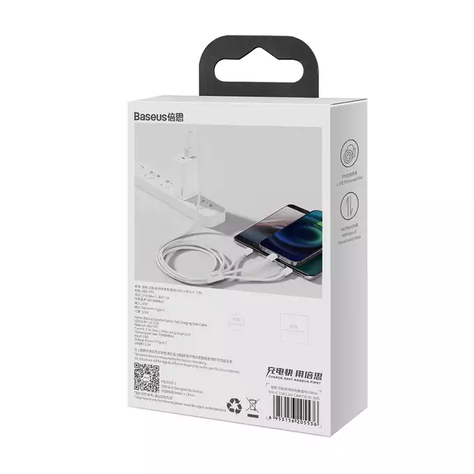 Baseus kabel 3w1 Superior USB - Lightning + USB-C + microUSB 1,5 m 3,5A biały