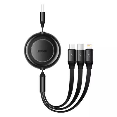 Baseus kabel Bright Mirror 2 3w1 USB - micro USB + Lightning + USB-C 1,1m 3,5A czarny zwijany