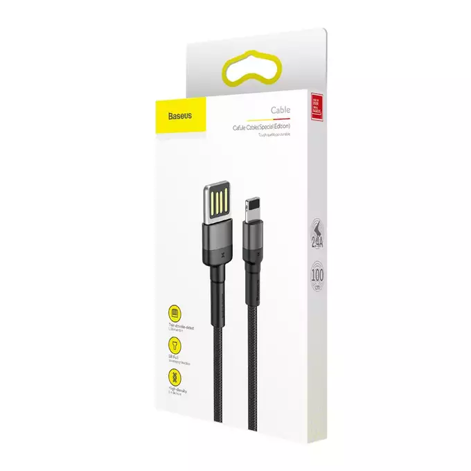 Baseus kabel Cafule USB - Lightning 1,0 m 2,4A szaro-czarny dwustronne USB