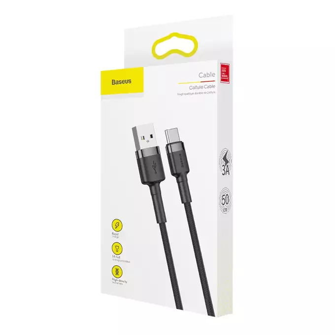 Baseus kabel Cafule USB - USB-C 0,5 m 3A szaro-czarny