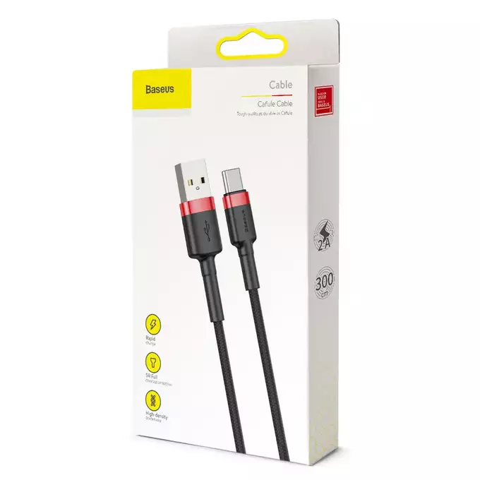 Baseus kabel Cafule USB - USB-C 3,0 m 2A czerwono-czarny