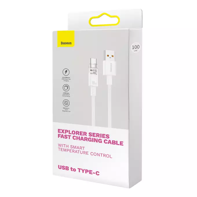 Baseus kabel Explorer USB - USB-C 1,0m biały z kontrolą temperatury 100W