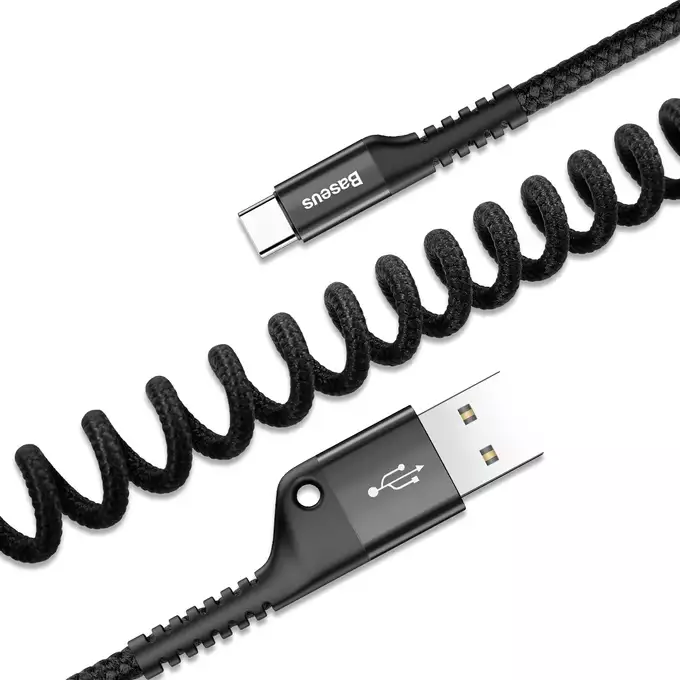 Baseus kabel Fish Eye USB - USB-C 1,0m 2A czarny sprężynowy