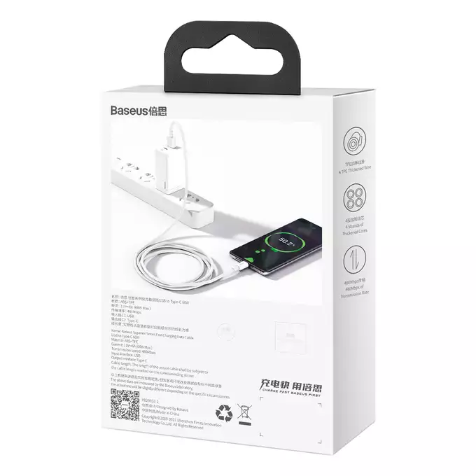 Baseus kabel Superior USB - USB-C 1,0 m biały 66W