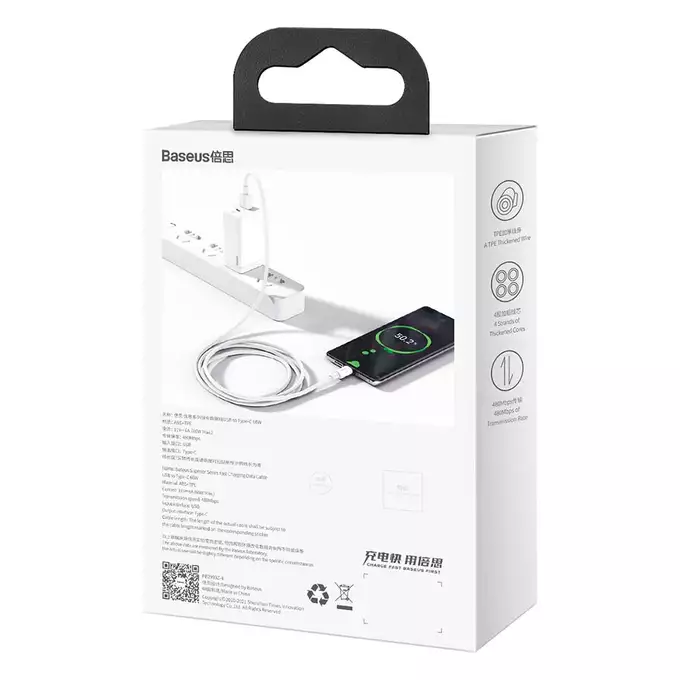 Baseus kabel Superior USB - USB-C 2,0 m biały 66W