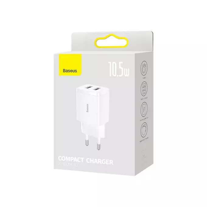 Baseus ładowarka sieciowa Compact 2 x USB biała 10,5W