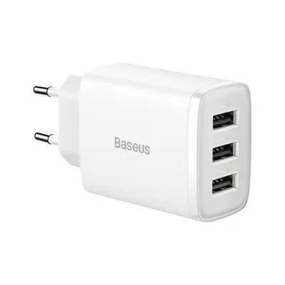 Baseus ładowarka sieciowa Compact 3 x USB biała 17W