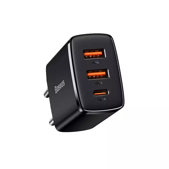 Baseus ładowarka sieciowa Compact PD 30W 1x USB-C 2x USB czarna