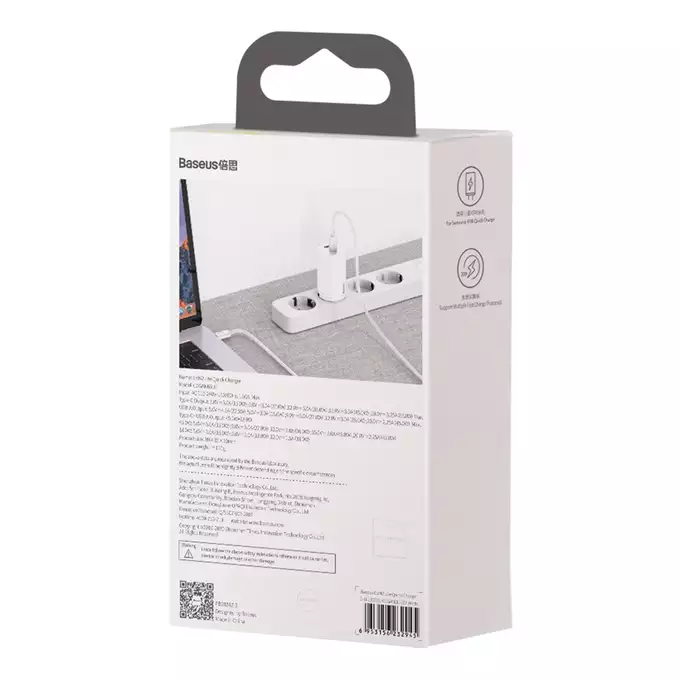 Baseus ładowarka sieciowa GaN2 Lite PD 65W 1x USB-C 1x USB biała