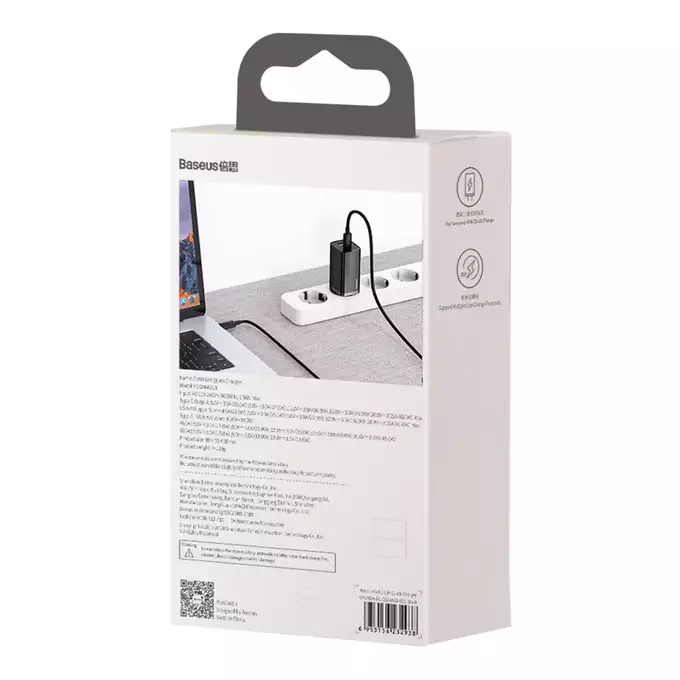 Baseus ładowarka sieciowa GaN2 Lite PD 65W 1x USB-C 1x USB czarna