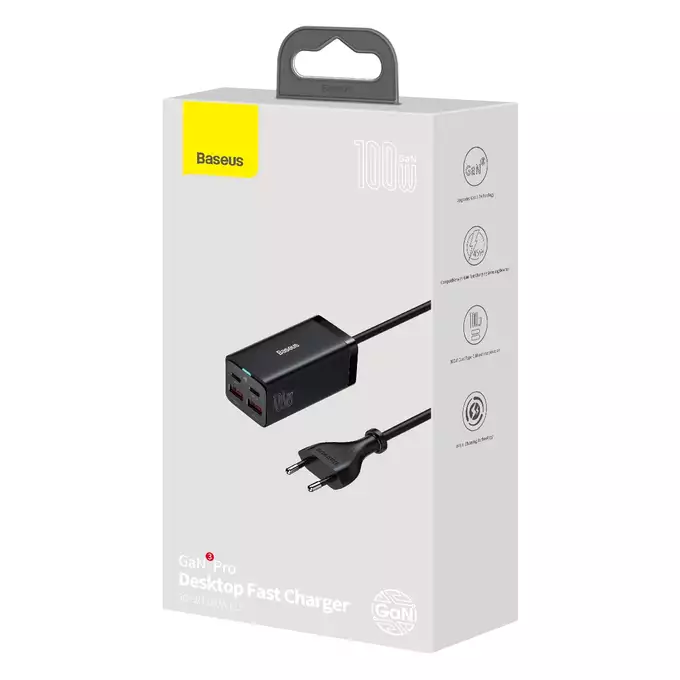 Baseus ładowarka sieciowa GaN3 Pro 100W 2x USB-C 2x USB czarna