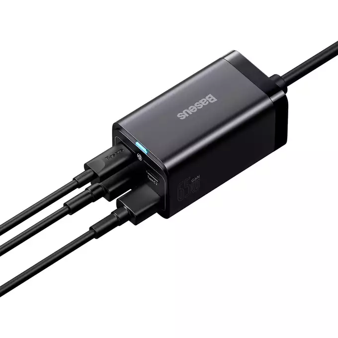 Baseus ładowarka sieciowa GaN3 Pro PD 65W 2x USB-C 2x USB czarna + kabel USB-C - USB-C