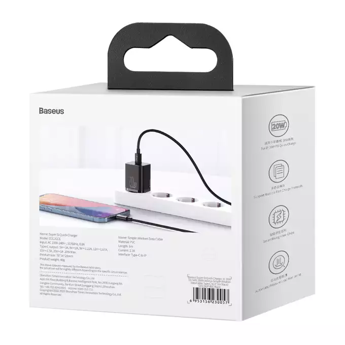 Baseus ładowarka sieciowa Super Si PD 20W 1x USB-C czarna + kabel USB-C - Lightning