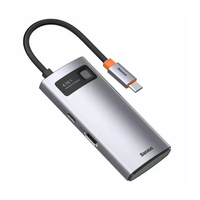 Baseus stacja dokująca Metal Gleam Series 4-in-1 Multifunctional Type-C HUB szara (Type-C to HDMI*1+USB3.0*1+USB2.0*1+PD*1)