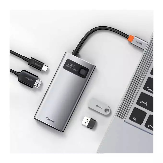 Baseus stacja dokująca Metal Gleam Series 4-in-1 Multifunctional Type-C HUB szara (Type-C to HDMI*1+USB3.0*1+USB2.0*1+PD*1)