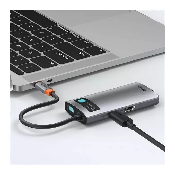 Baseus stacja dokująca Metal Gleam Series 4-in-1 Multifunctional Type-C HUB szara (Type-C to HDMI*1+USB3.0*1+USB2.0*1+PD*1)