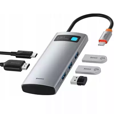 Baseus stacja dokująca Metal Gleam Series 5-in-1 Multifunctional Type-C HUB szara 30Hz Version(Type-C to HDMI*1+USB3.0*3+PD*1)