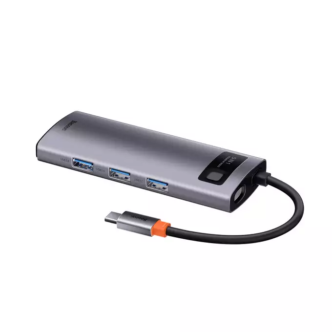 Baseus stacja dokująca Metal Gleam Series 5-in-1 Multifunctional Type-C HUB szara 30Hz Version(Type-C to HDMI*1+USB3.0*3+PD*1)