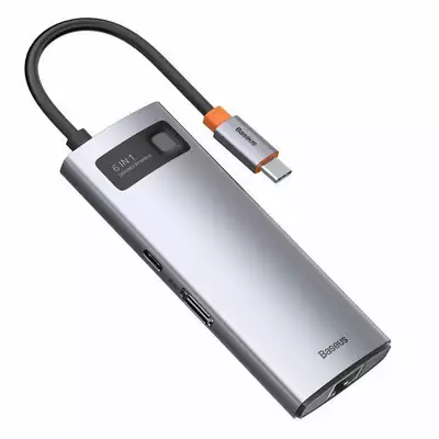 Baseus stacja dokująca Metal Gleam Series 6-in-1 Multifunctional Type-C HUB szara(Type-C to HDMI*1+USB3.0*3+PD*1+RJ45*1)