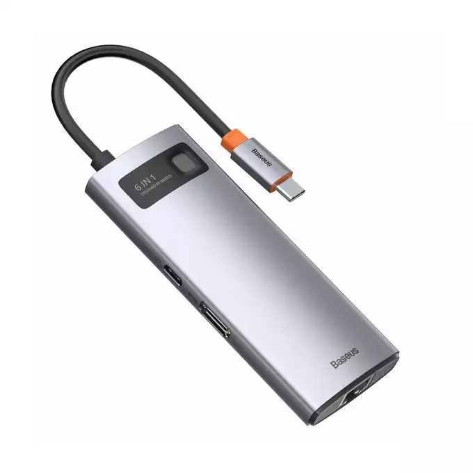 Baseus stacja dokująca Metal Gleam Series 6-in-1 Multifunctional Type-C HUB szara(Type-C to HDMI*1+USB3.0*3+PD*1+RJ45*1)